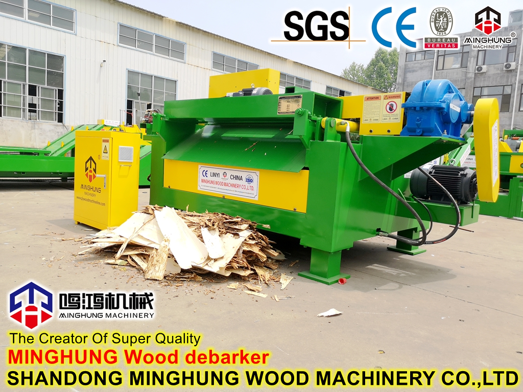 Wood log debarking machine