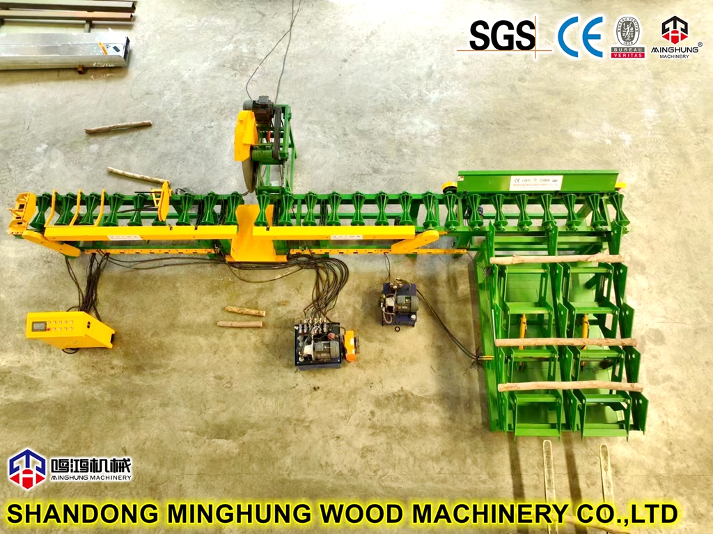 Log cutting machine for veneer production