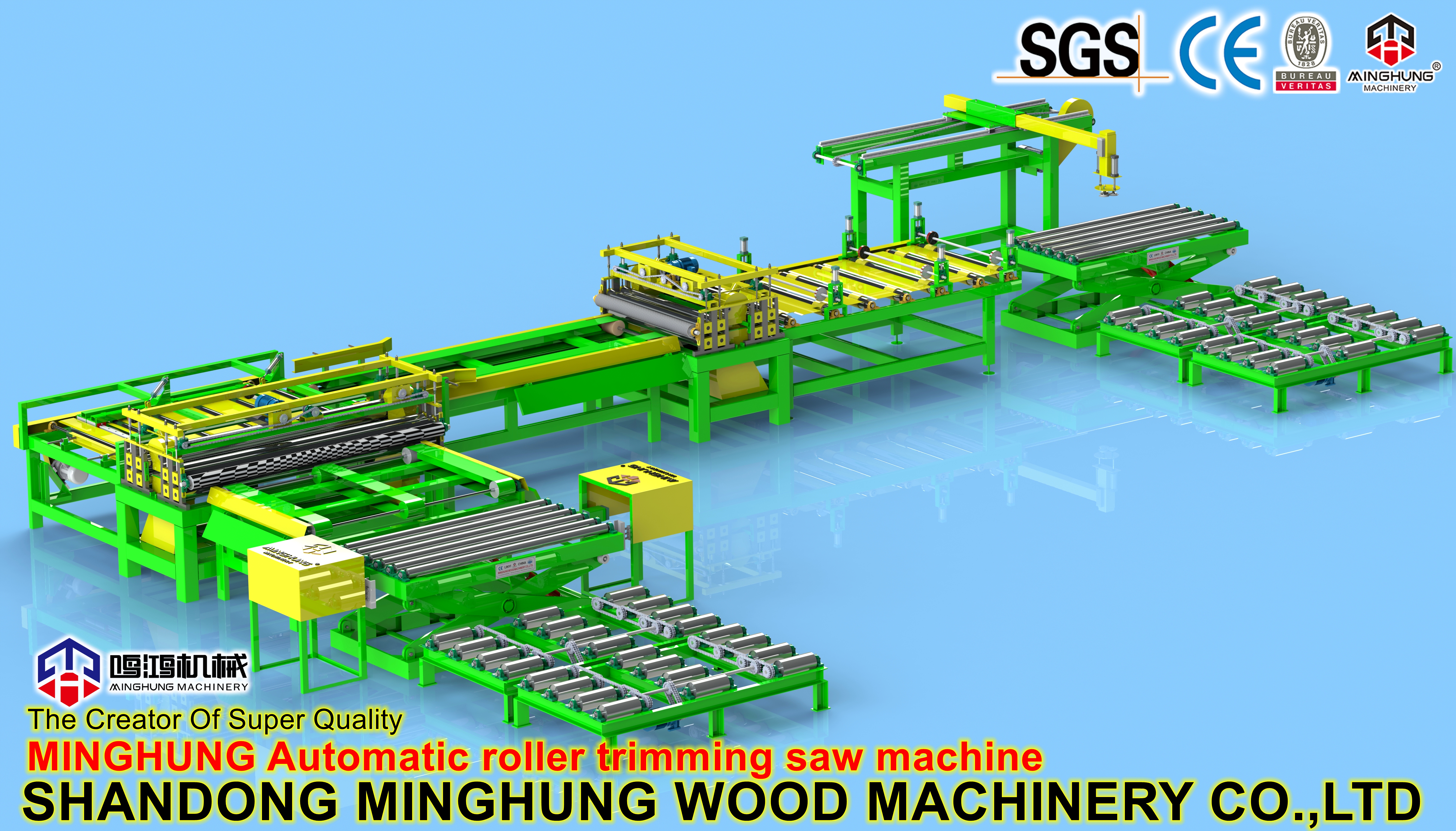 Plywood roller edge sawing line
