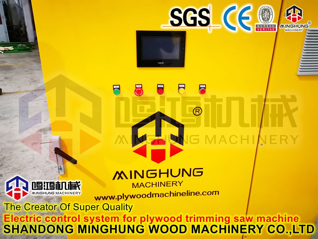 Electric control system for plywood trimming saw machine