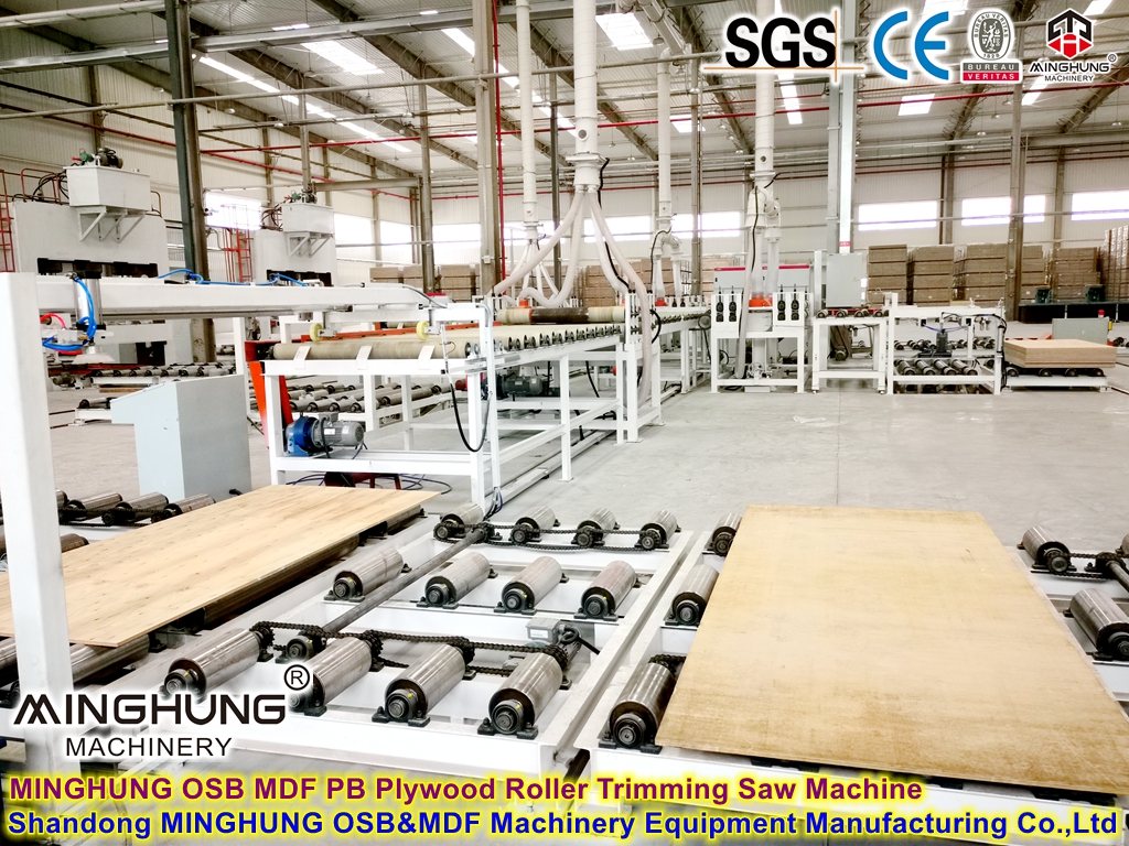 MINGHUNG MDF OSB PB Plywood Roller Trimming Saw Machine