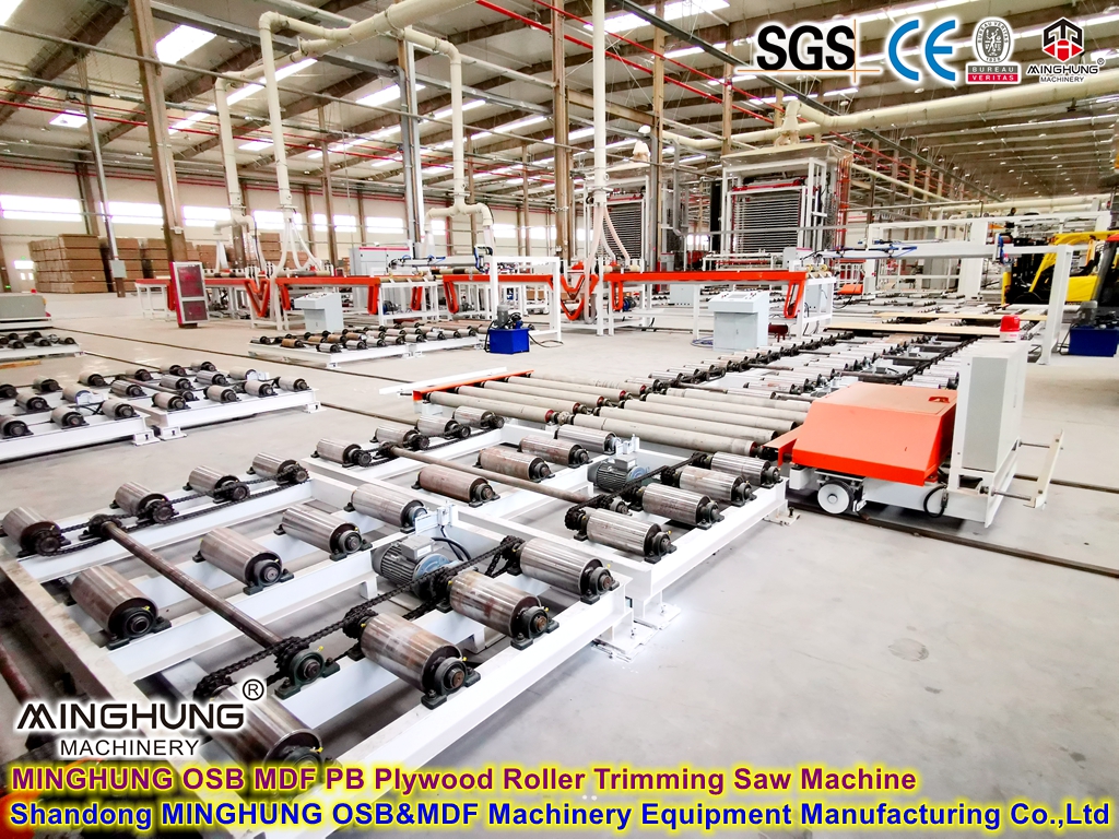 MINGHUNG Plywood OSB MDF PB Roller Trimming Saw Machine