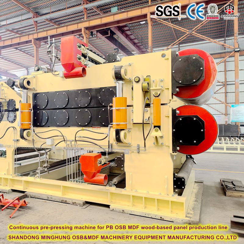 Continuous pre-pressing machine for PB OSB wood based panel production line